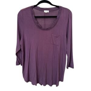Maison Jules Relaxed Purple 3/4 Sleeve Scoop Neck Tee - XL